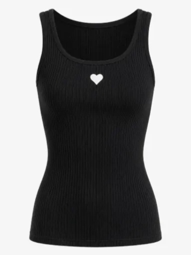 heart-patch ribbed tank top