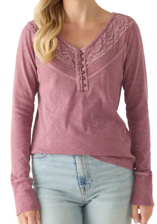 Women's Lace Yoke Henley Top