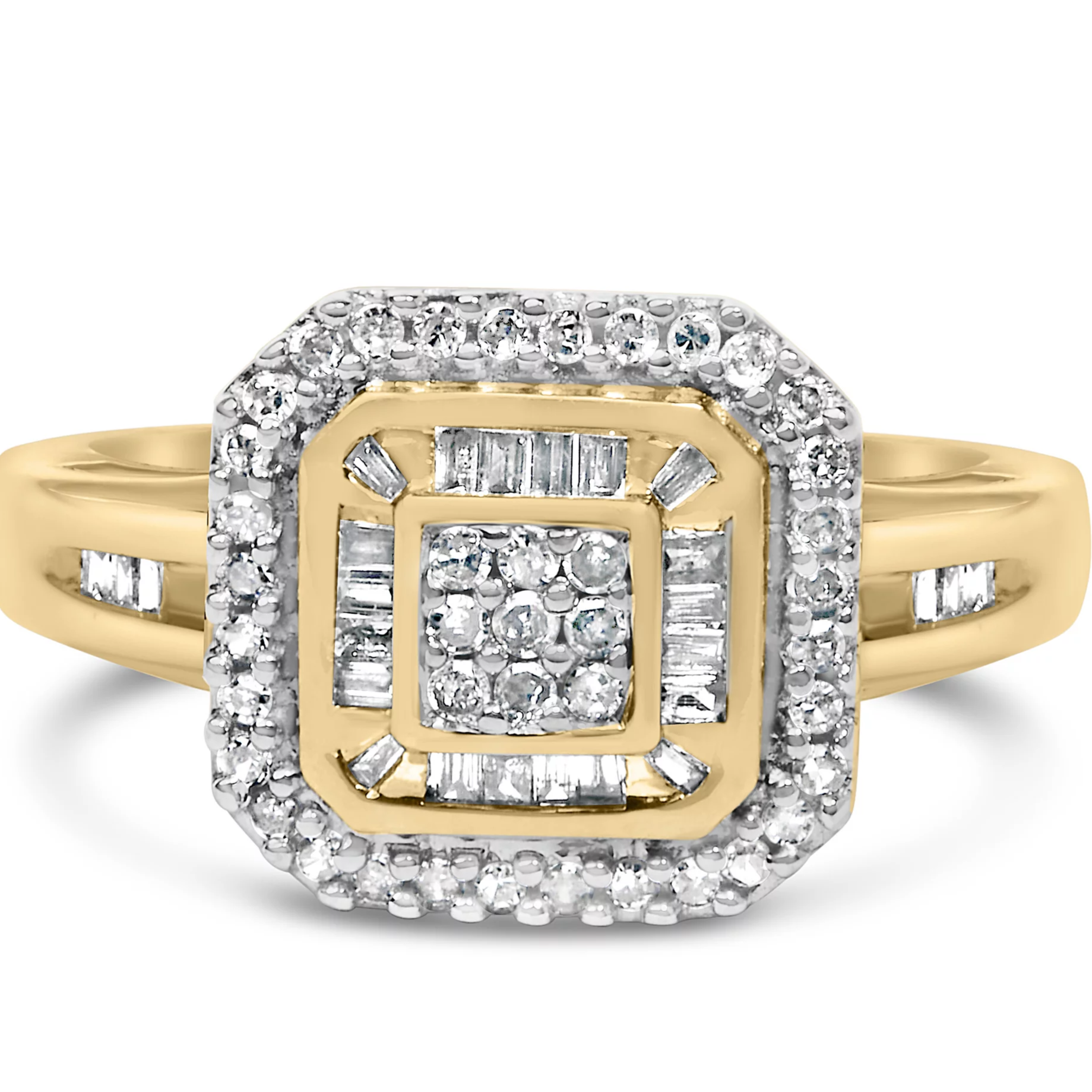 10K Yellow Gold 1/2 Cttw Diamond Square Cluster Cocktail Ring