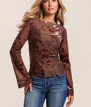 BUCKLE.COM FLORAL FLOCKED MESH TOP