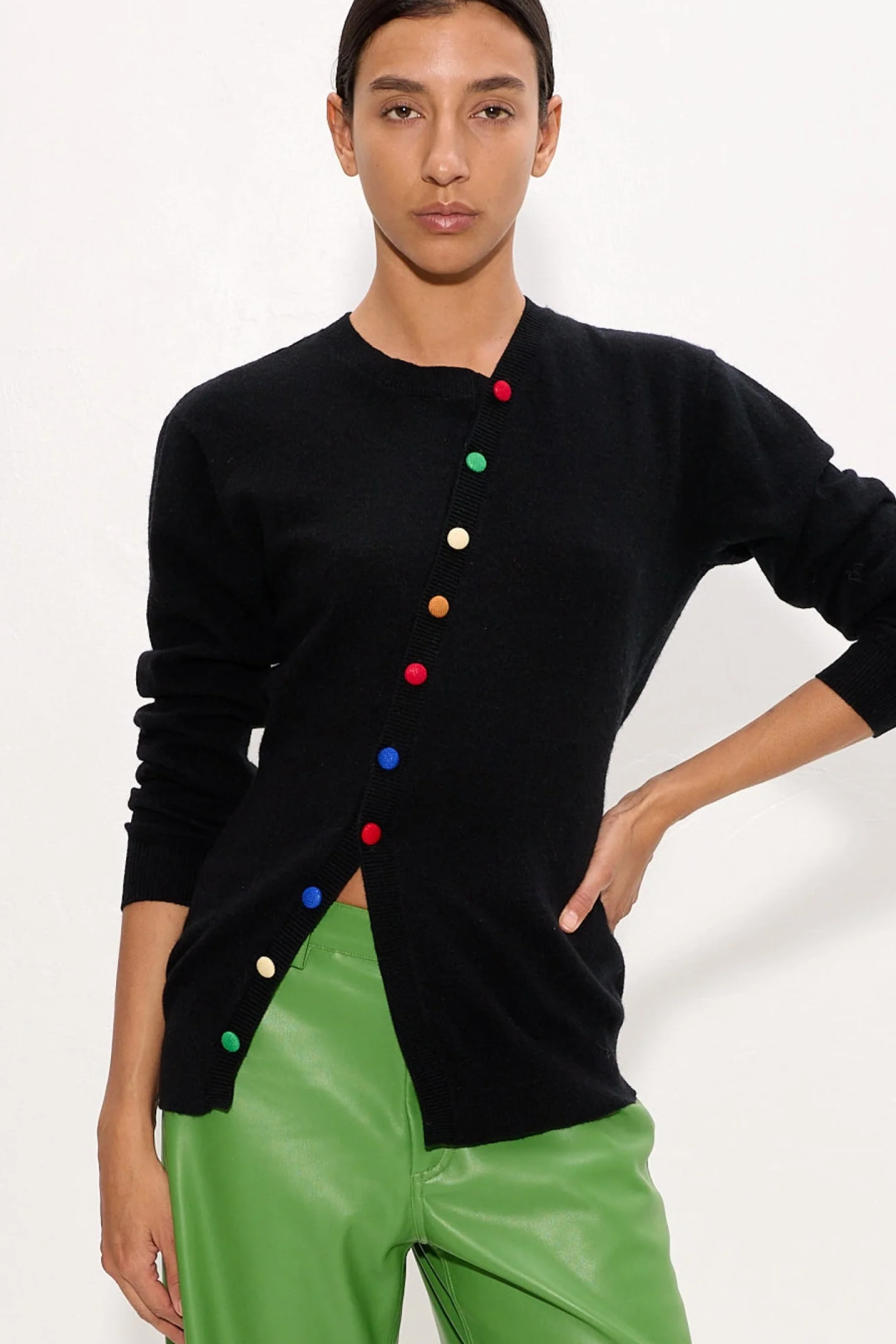 Ada Asymmetrical Cardigan In Black Multi