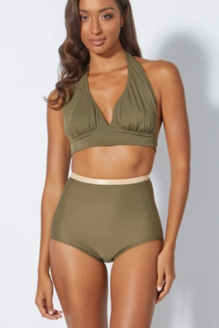 Bellina High Waist Bikini Bottoms Olive Green