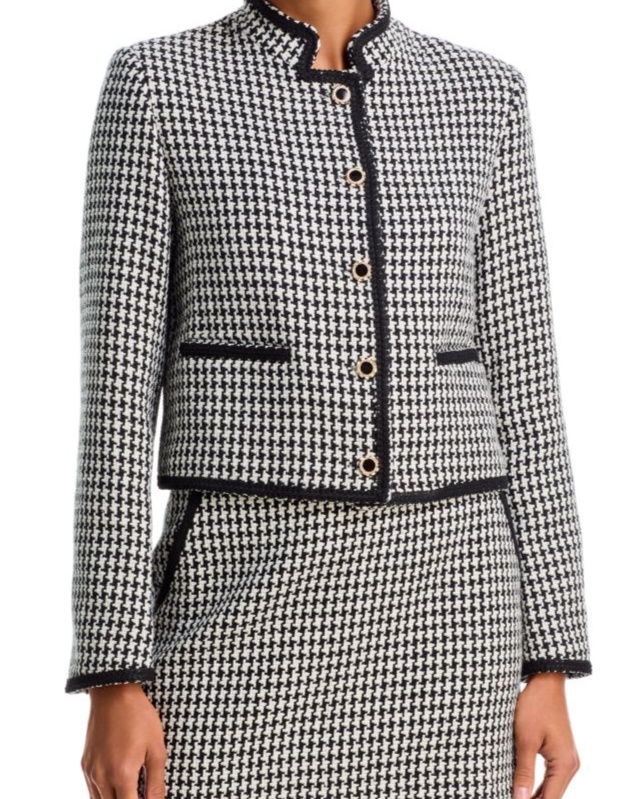 BLOOMINGDALE'S AQUA MIXED HOUNDSTOOTH BUTTON FRONT JACKET - EXCLUSIVE