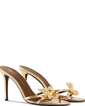 Women's Metallic Leather Swarovski Stiletto Sandals