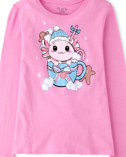 Girls Winter Axolotl Graphic Tee