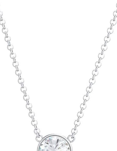 TSD Cordelia Sterling Silver Round Solitaire Pendant Necklace, 15" Silver Chain, Classic Gemstone Jewelry