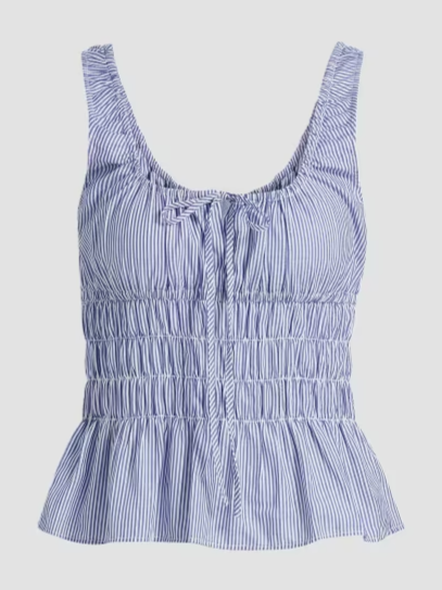 Gigi Smocked Striped Cotton Sleeveless Top