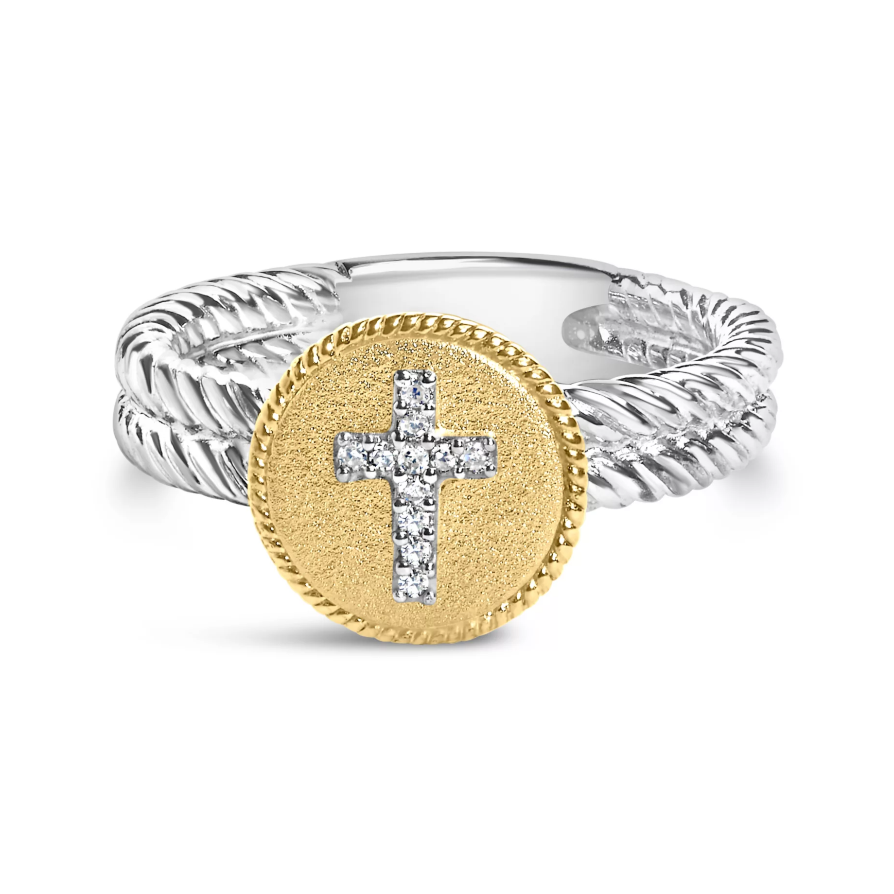 Silver Diamond Cross Ring with Satin Finish