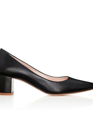 Josie Black Leather Low Block Heel