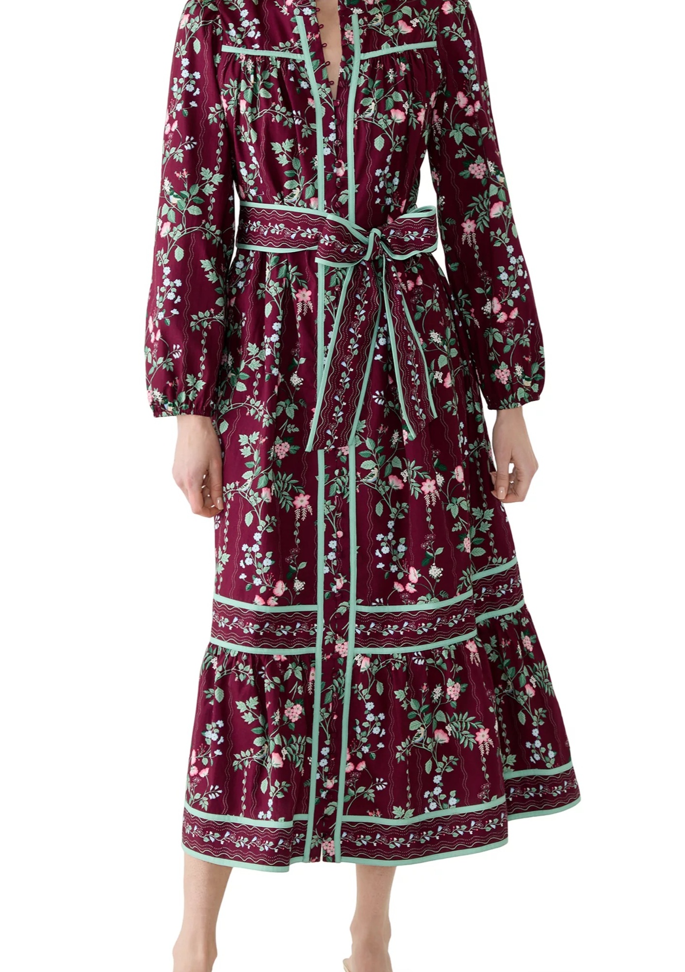 BELK CROWN & IVY PETITE LONG SLEEVE MIDI TIE BELT DRESS