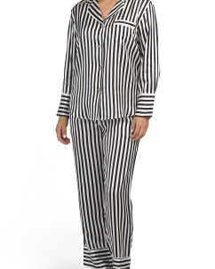 Silk Striped Top And Pants Pajama Set