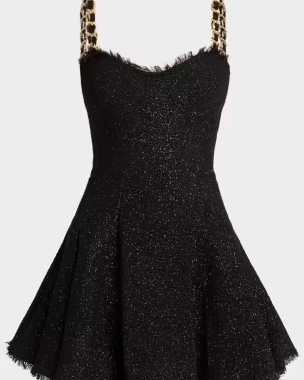 Metallic Tweed Chain Strap Mini Dress