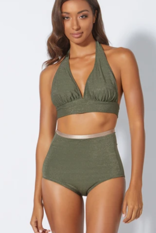 Bellina Halter Bikini Top Green Stripes