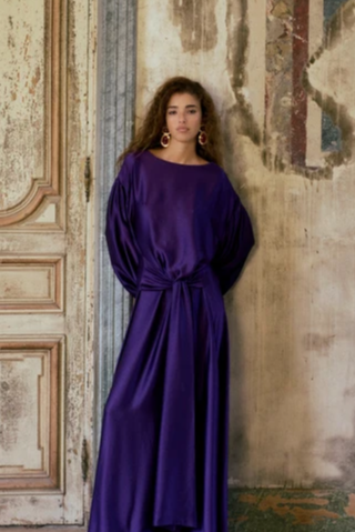 Draped Tie Silk Gown