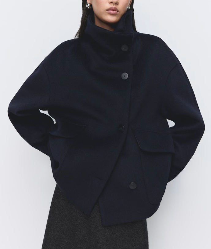 Wool funnel-neck coat