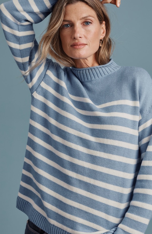 Striped Mock-Neck Sweater