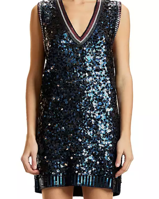 Sequin V-Neck Mini Knit Dress