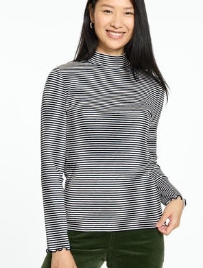 Ribbed Mockneck Tee - Greenwich Stripe