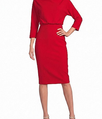 Belle Badgley Mischka It Draped Boat Neck 3/4 Sleeve Blouson Dress