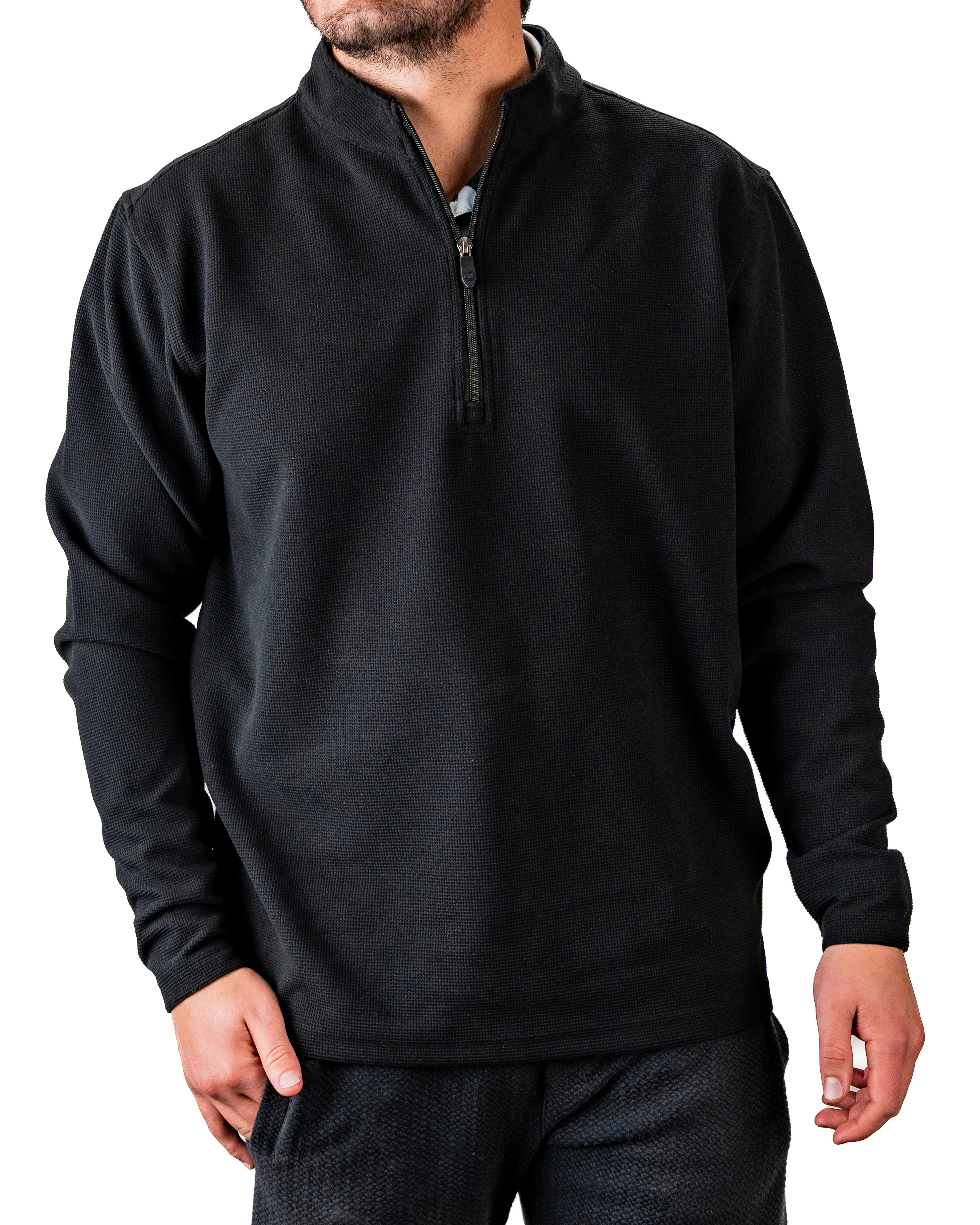 Pins and Aces Golf Player Preferred™ Waffle Grid Pullover - Obsidian