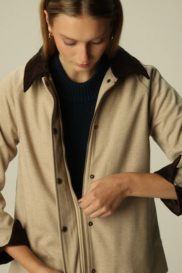 Reid Jacket in Taupe Plush Herringbone