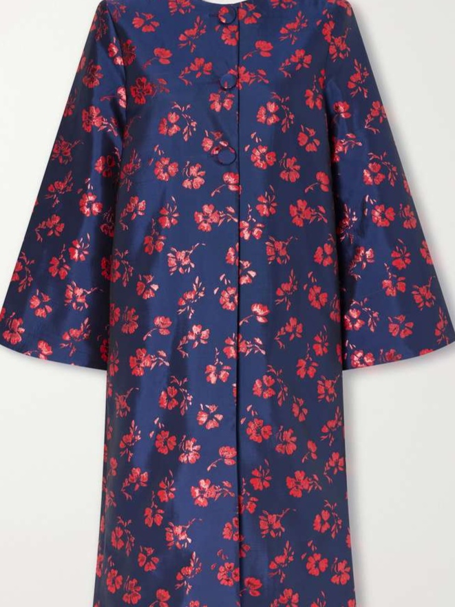 Ruby floral-jacquard taffeta coat