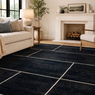 WAYFAIR WINDOWPANE GRID BLACK MACHINE WASHABLE NON-SLIP BACKING AREA RUG