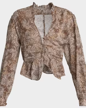Celeny Floral Button-Front Crop Blouse