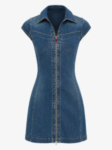 zip-up denim mini dress