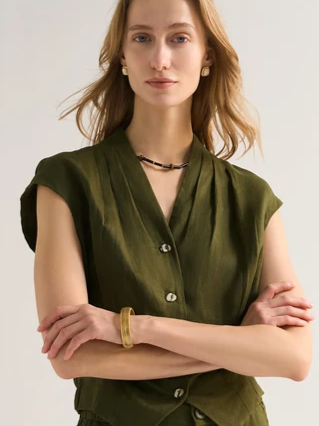 Leisure 100% Linen V-Neck Button Vest