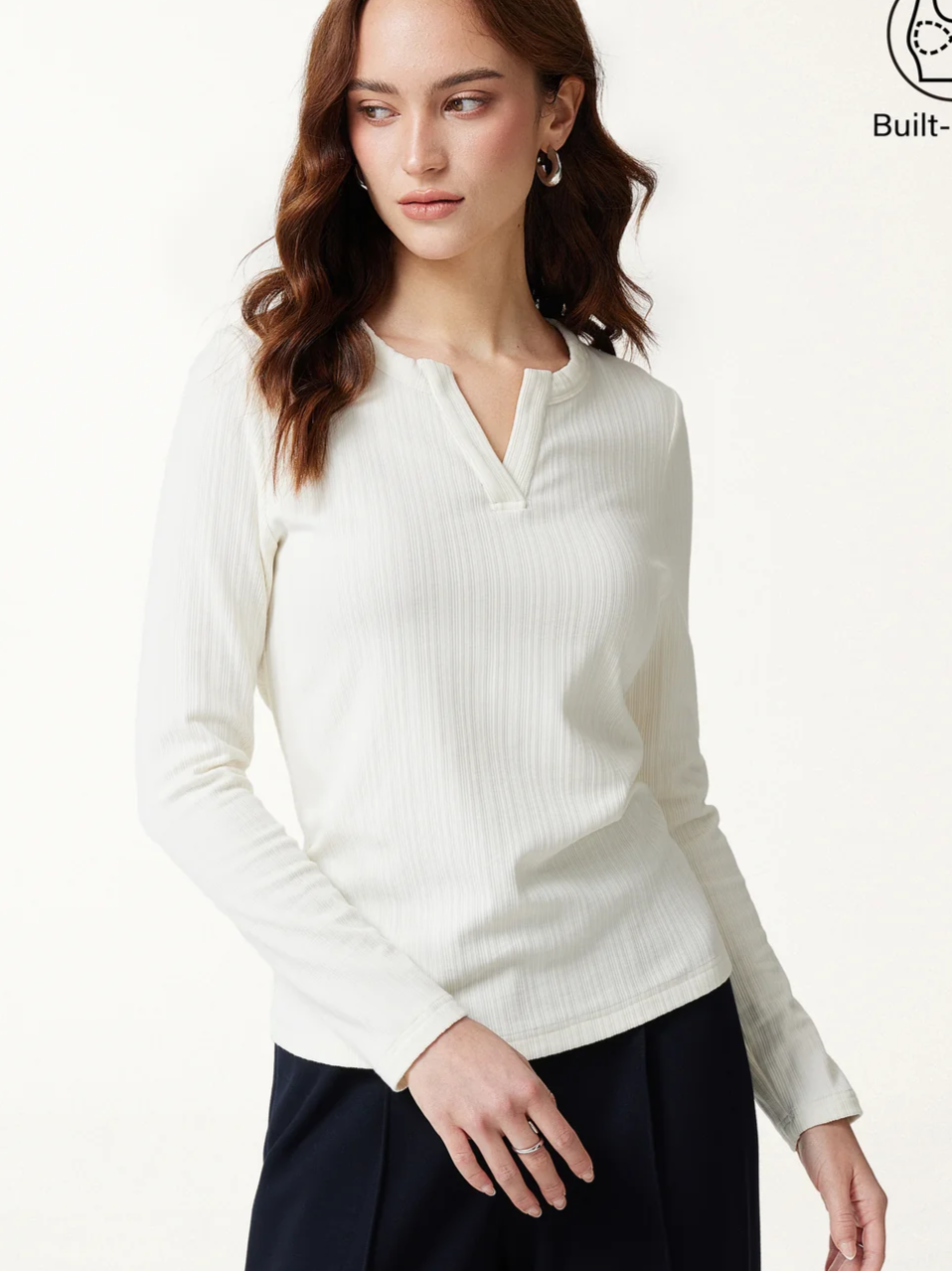 Prowarm Viscose Henley Neck Long Sleeve Built-In Bra Top