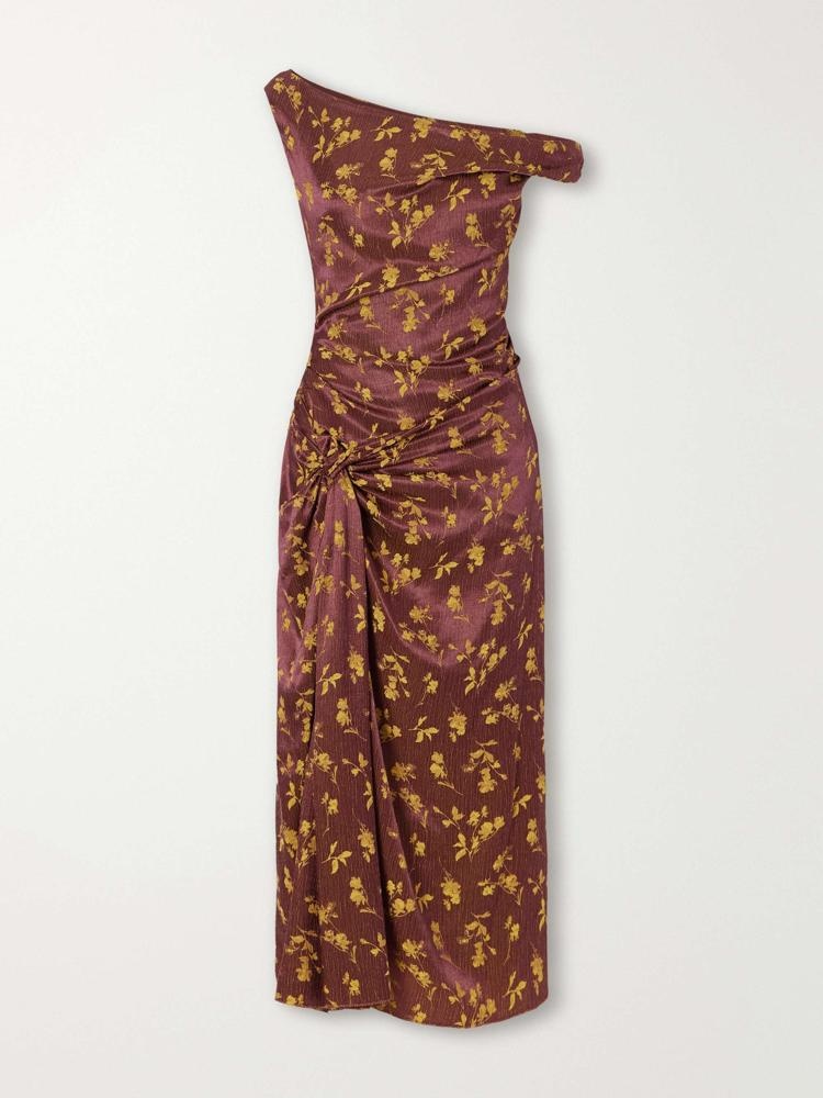 Floral-jacquard knot-detail satin midi dress