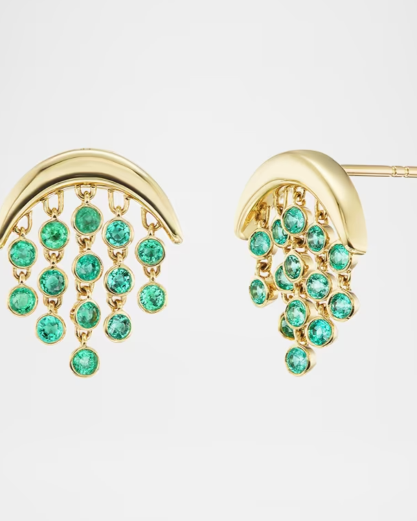 18K Yellow Gold Baby Fringe Earrings with Emeralds
