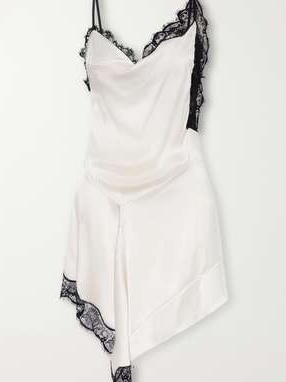 Anaziae Asymmetric Lace-Trimmed Satin Mini Dress