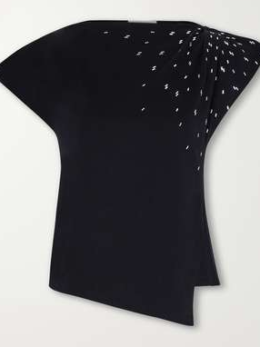 Sebani Asymmetric Gathered Bead-Embellished Cotton-Jersey T-Shirt