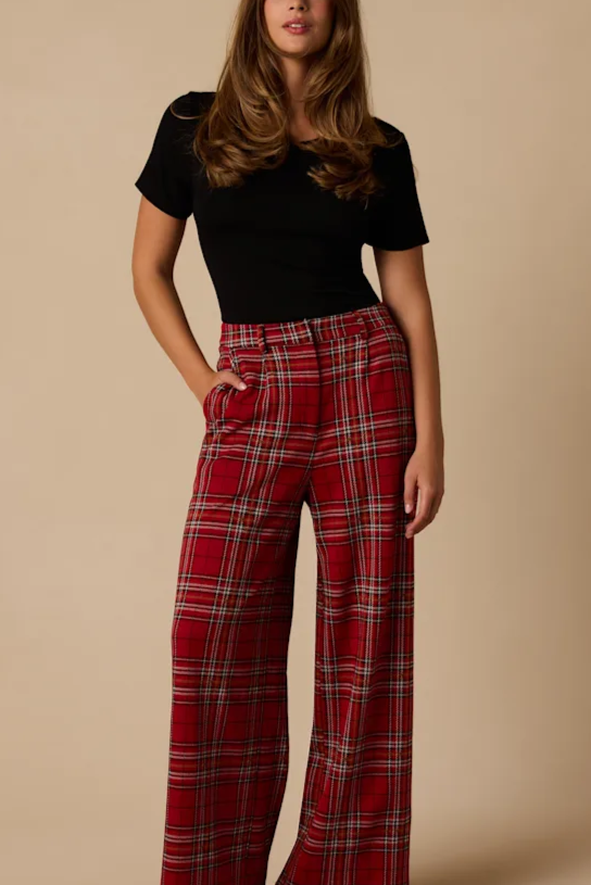 Highlands Red Plaid Wide-Leg Pants