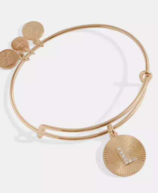 Pave Starburst Texture Initial Bangle Bracelet