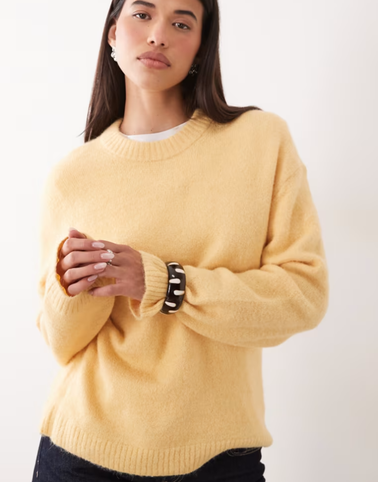 Gina Tricot crew neck knitted wool alpaca sweater in yellow