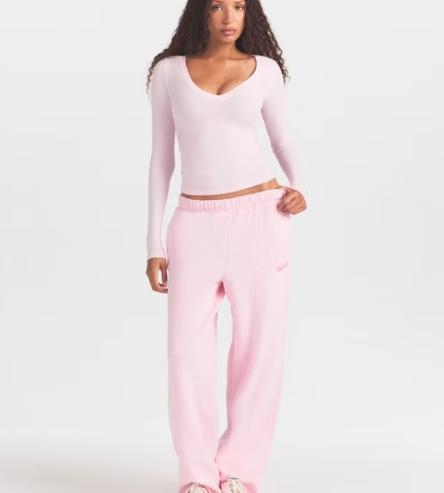 Cotton Jersey V Neck Long Sleeve Top - Cherry Blossom