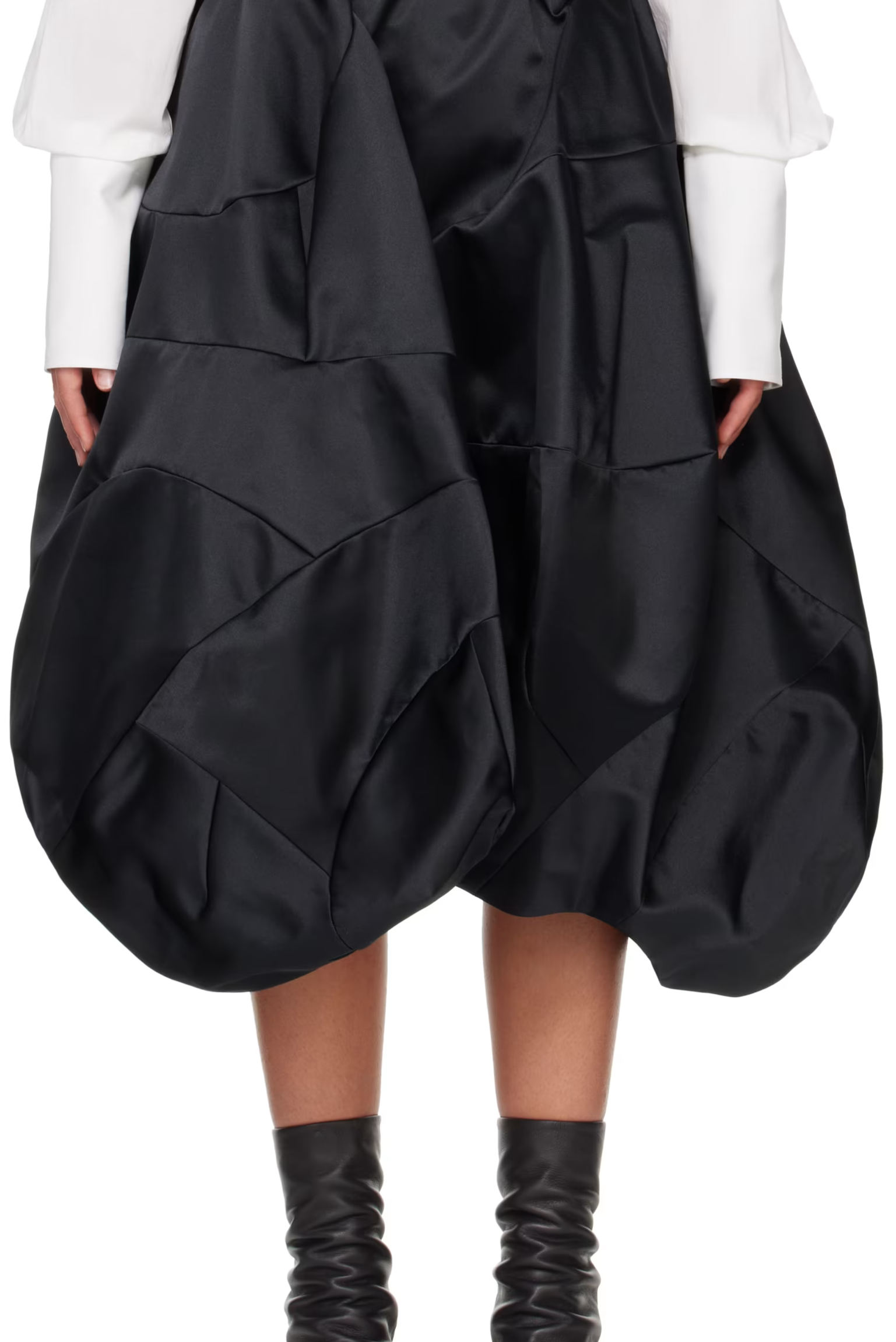 Black Bubble Satin Midi Skirt