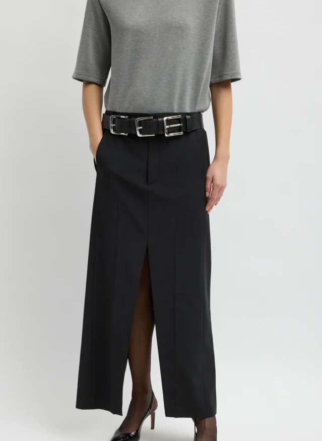 Recycled Tropical Wool Double Slit Maxi Skirt