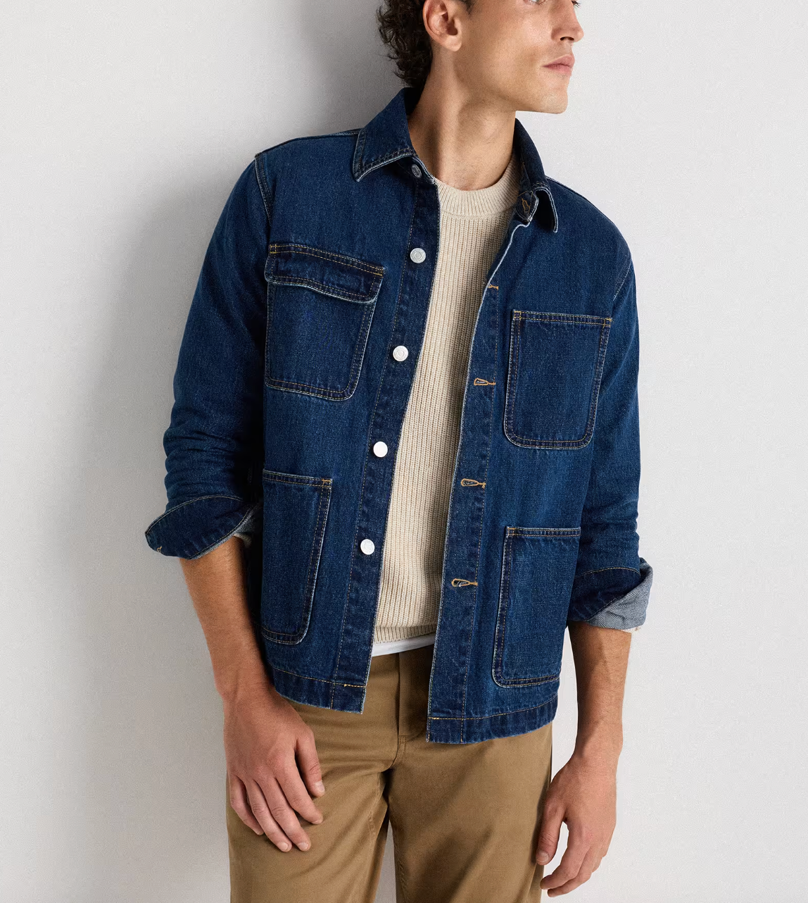 100% Organic Cotton Denim Chore Jacket in Dark Indigo