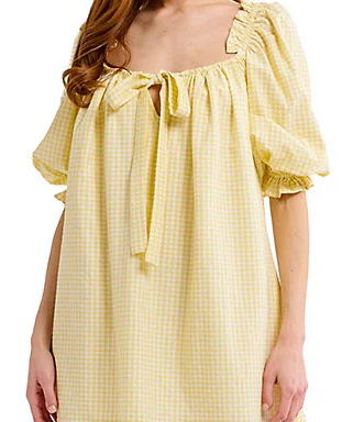 Darling Gingham Puffed Sleeve Babydoll Mini Dress