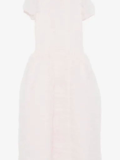 Puff-sleeve seam-detail midi dress