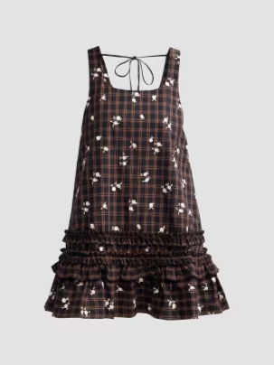 Floral Check Ruffle Mini Dress