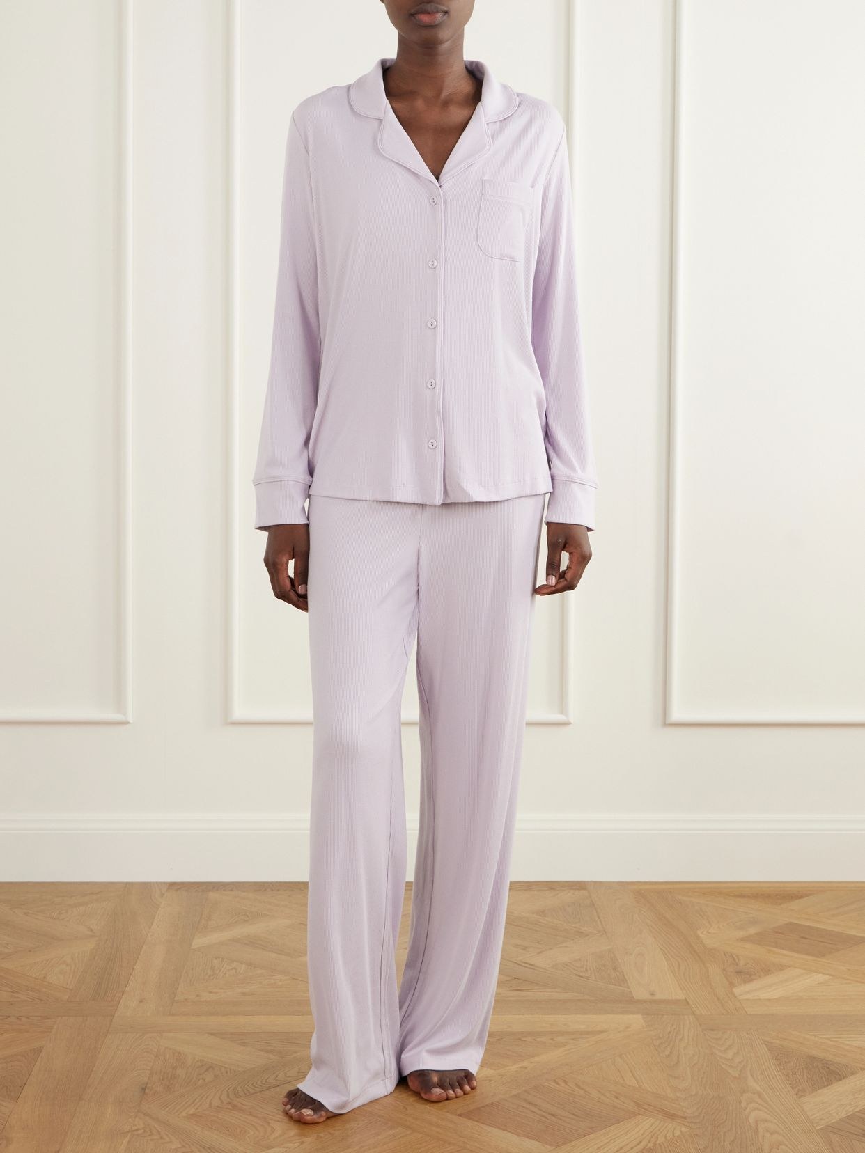 Ribbed stretch-modal jersey pajamas