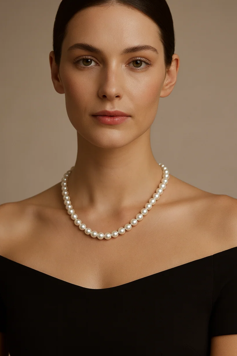 Women's Opaline White Pearl Beads Necklace - 925 Sterling silver link with 18K gold-layered finish