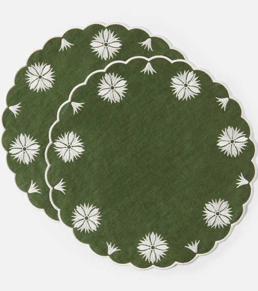 Olive set of 2 linen and cotton placemats