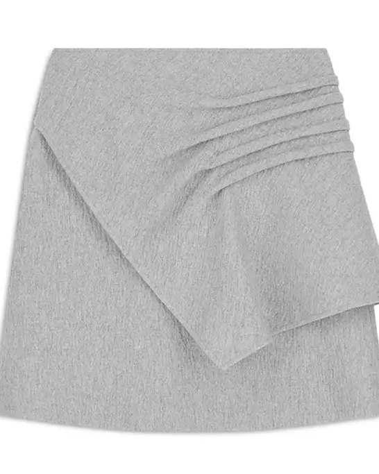 Double Wool Blend Seersucker Wrap Detail Skirt