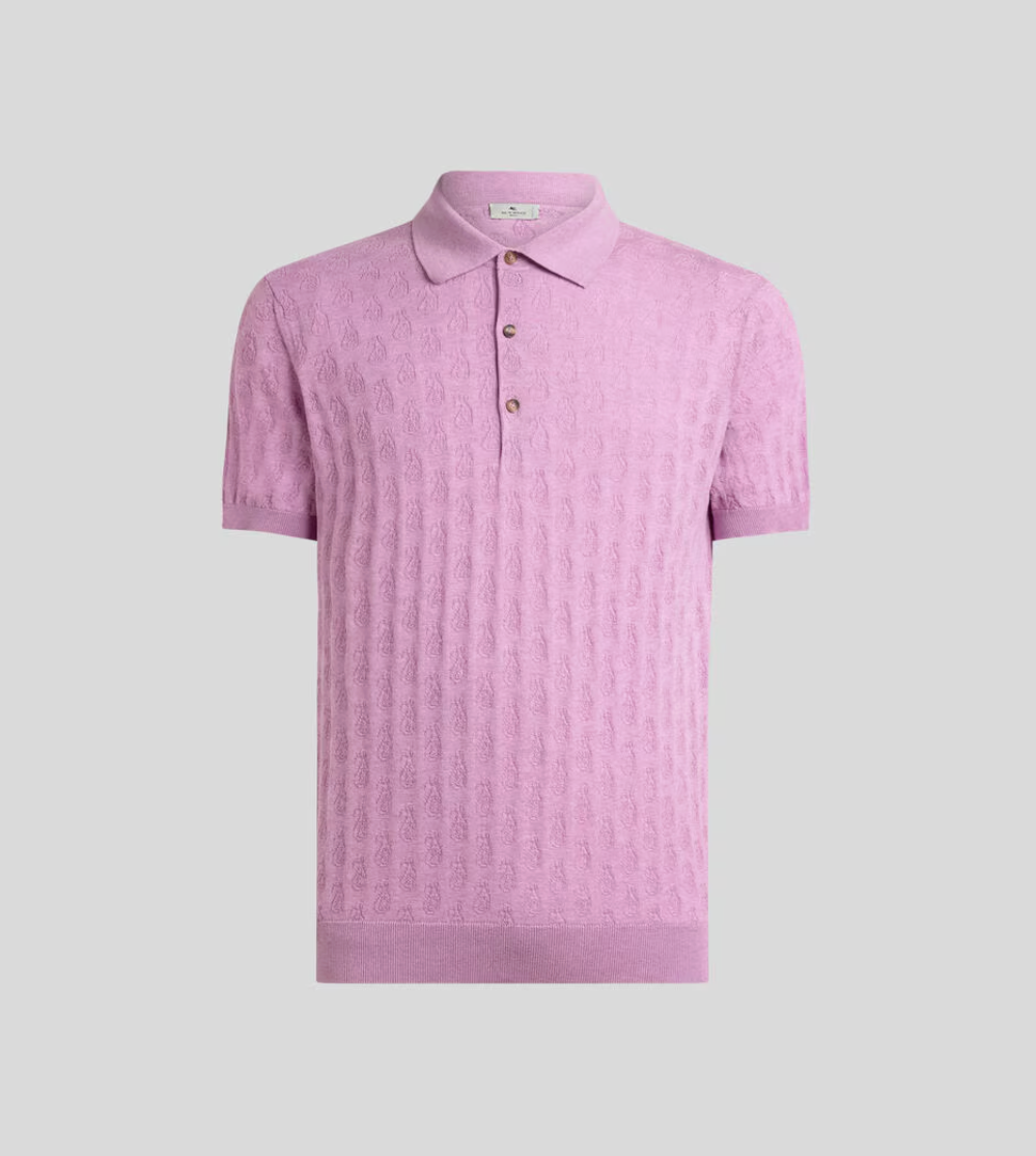 KNIT COTTON POLO SHIRT WITH MICRO PAISLEY MOTIF